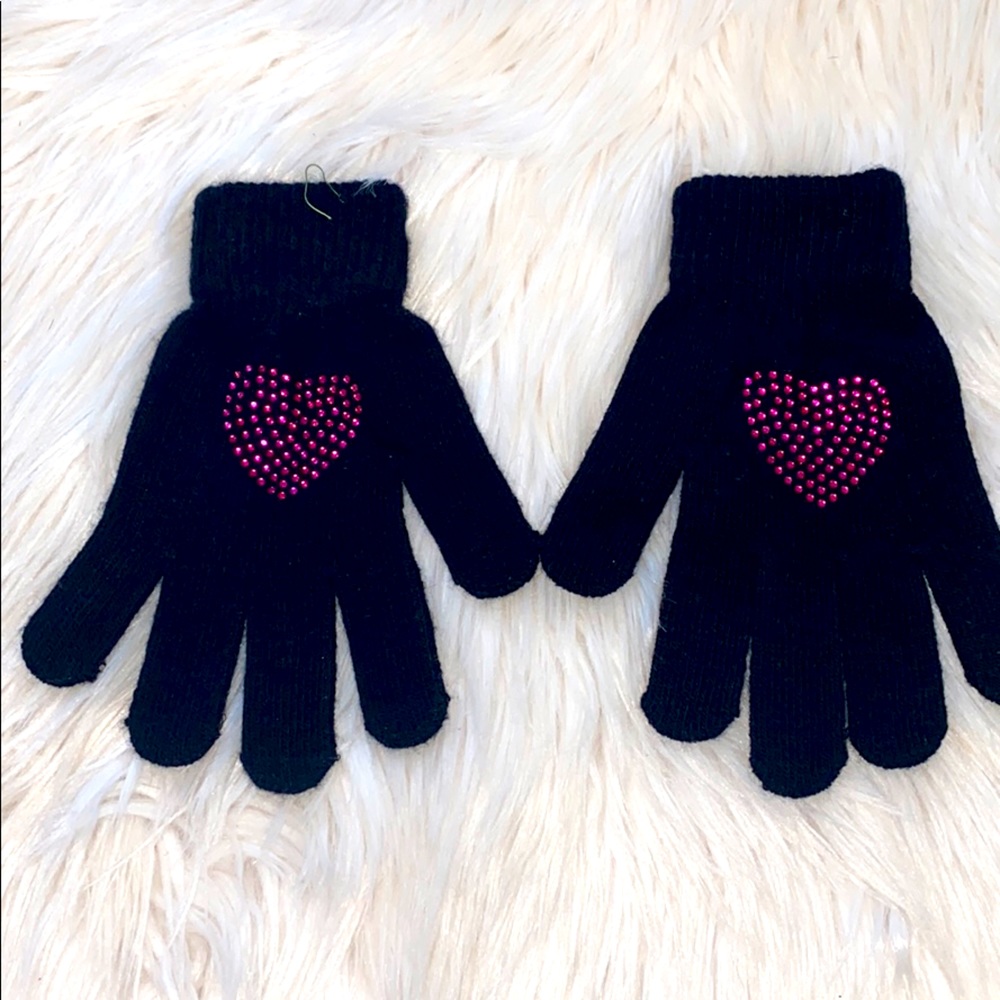 Womens/Girls Black Mitten Gloves